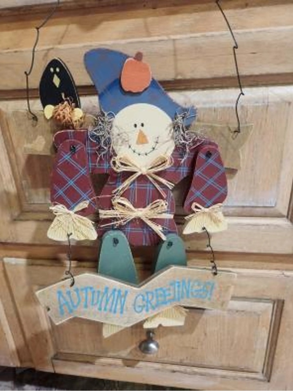 Vintage Autumn greetings hanging scarecrow